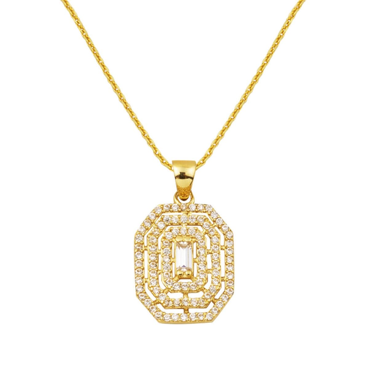 14K Yellow Gold Square-Cut Baguette Cubic Zirconia Necklace