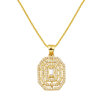 14K Yellow Gold Square-Cut Baguette Cubic Zirconia Necklace