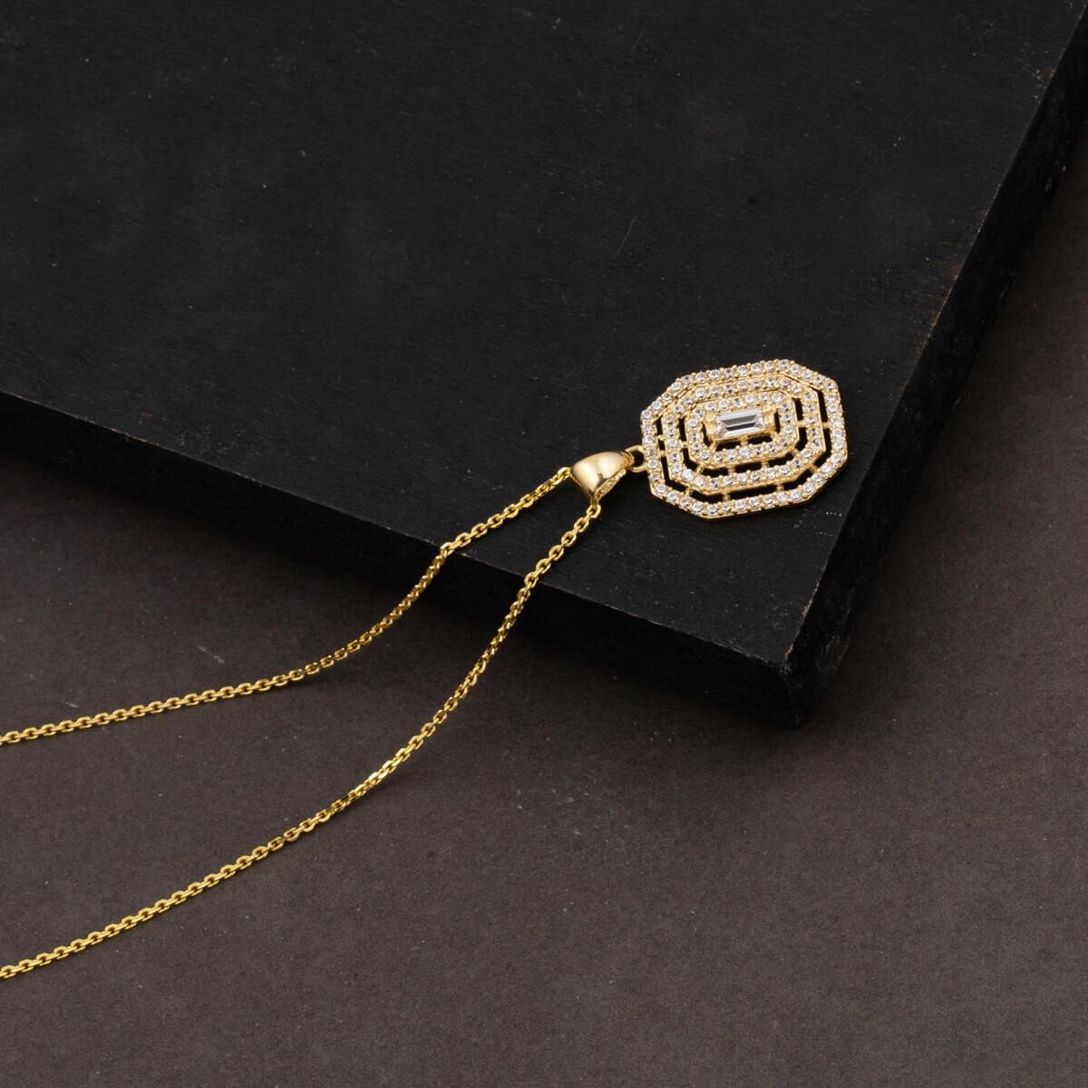 14K Yellow Gold Square-Cut Baguette Cubic Zirconia Necklace