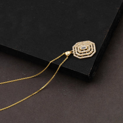 14K Yellow Gold Square-Cut Baguette Cubic Zirconia Necklace