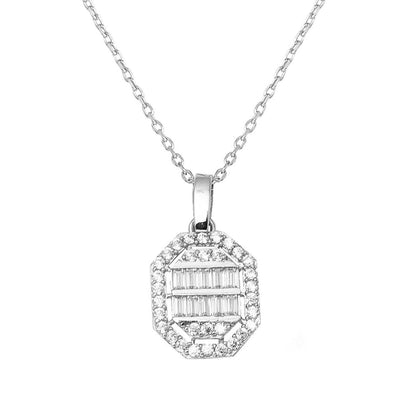 14K White Gold Square-Cut Baguette Cubic Zirconia Necklace