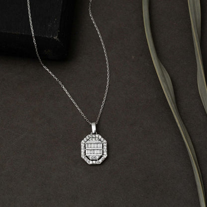 14K White Gold Square-Cut Baguette Cubic Zirconia Necklace
