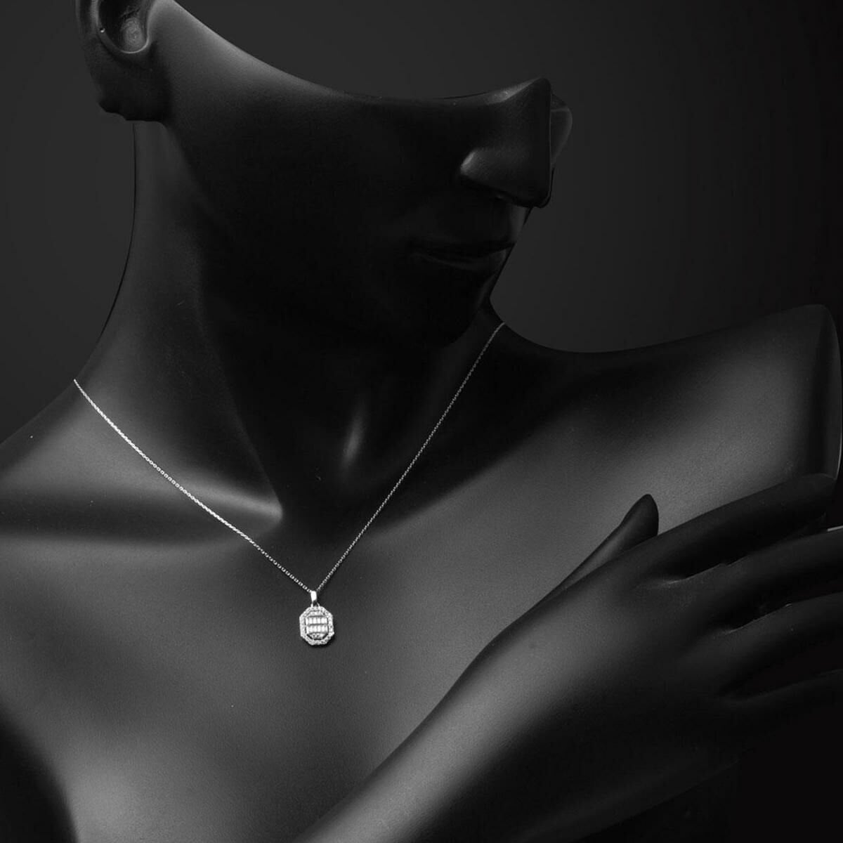 14K White Gold Square-Cut Baguette Cubic Zirconia Necklace