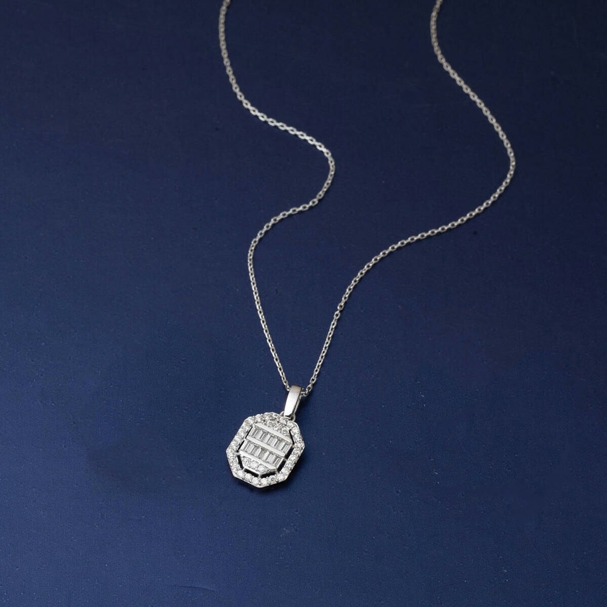 14K White Gold Square-Cut Baguette Cubic Zirconia Necklace
