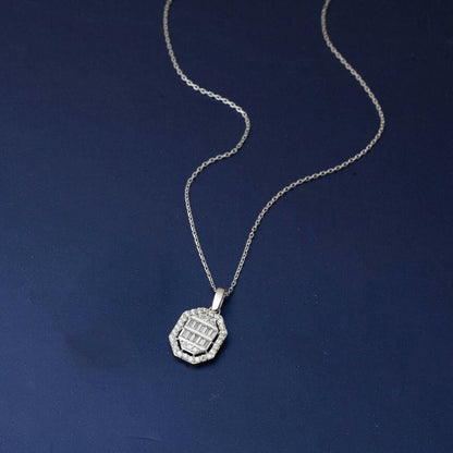 14K White Gold Square-Cut Baguette Cubic Zirconia Necklace