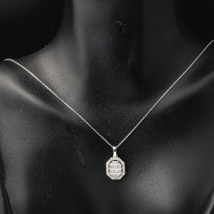 14K White Gold Square-Cut Baguette Cubic Zirconia Necklace
