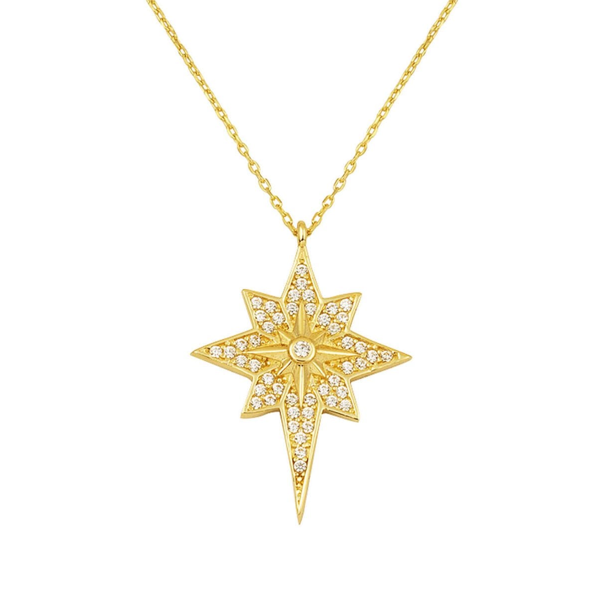 14K Yellow Gold North Star Cubic Zirconia Necklace