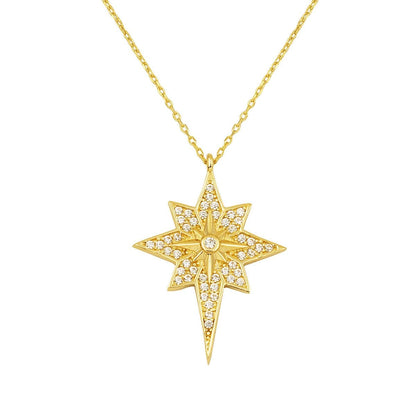 14K Yellow Gold North Star Cubic Zirconia Necklace