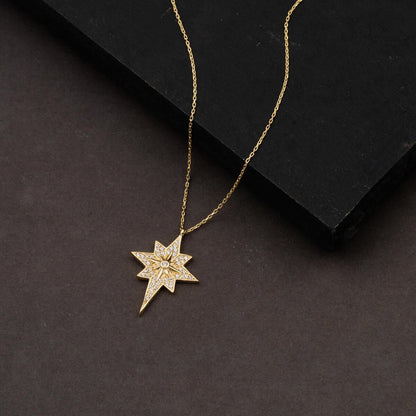 14K Yellow Gold North Star Cubic Zirconia Necklace