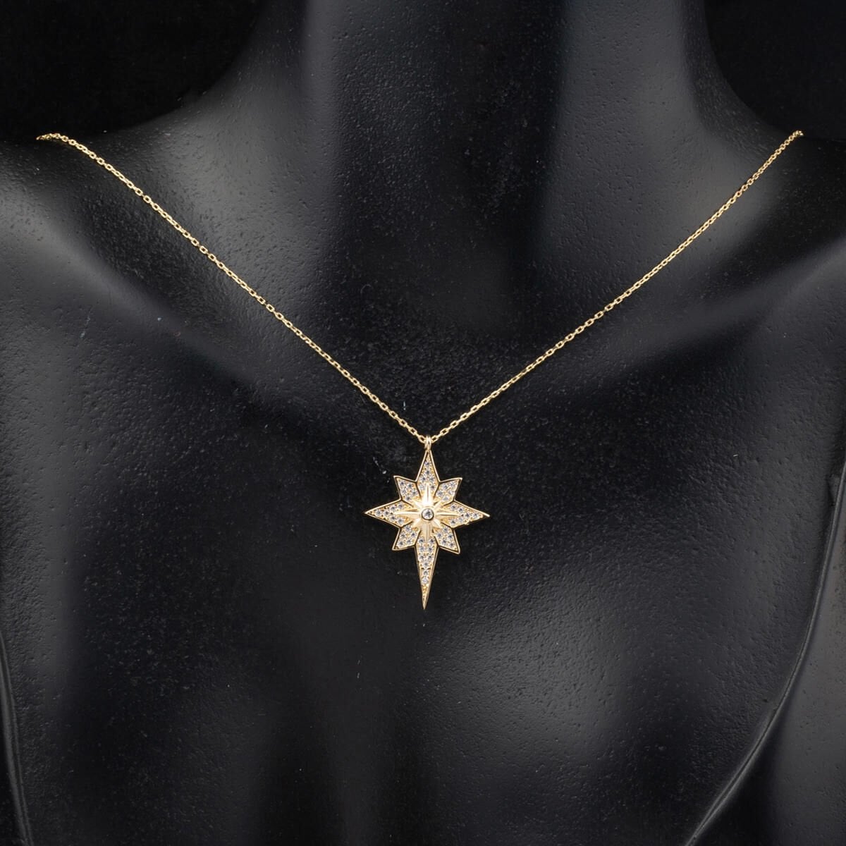 14K Yellow Gold North Star Cubic Zirconia Necklace