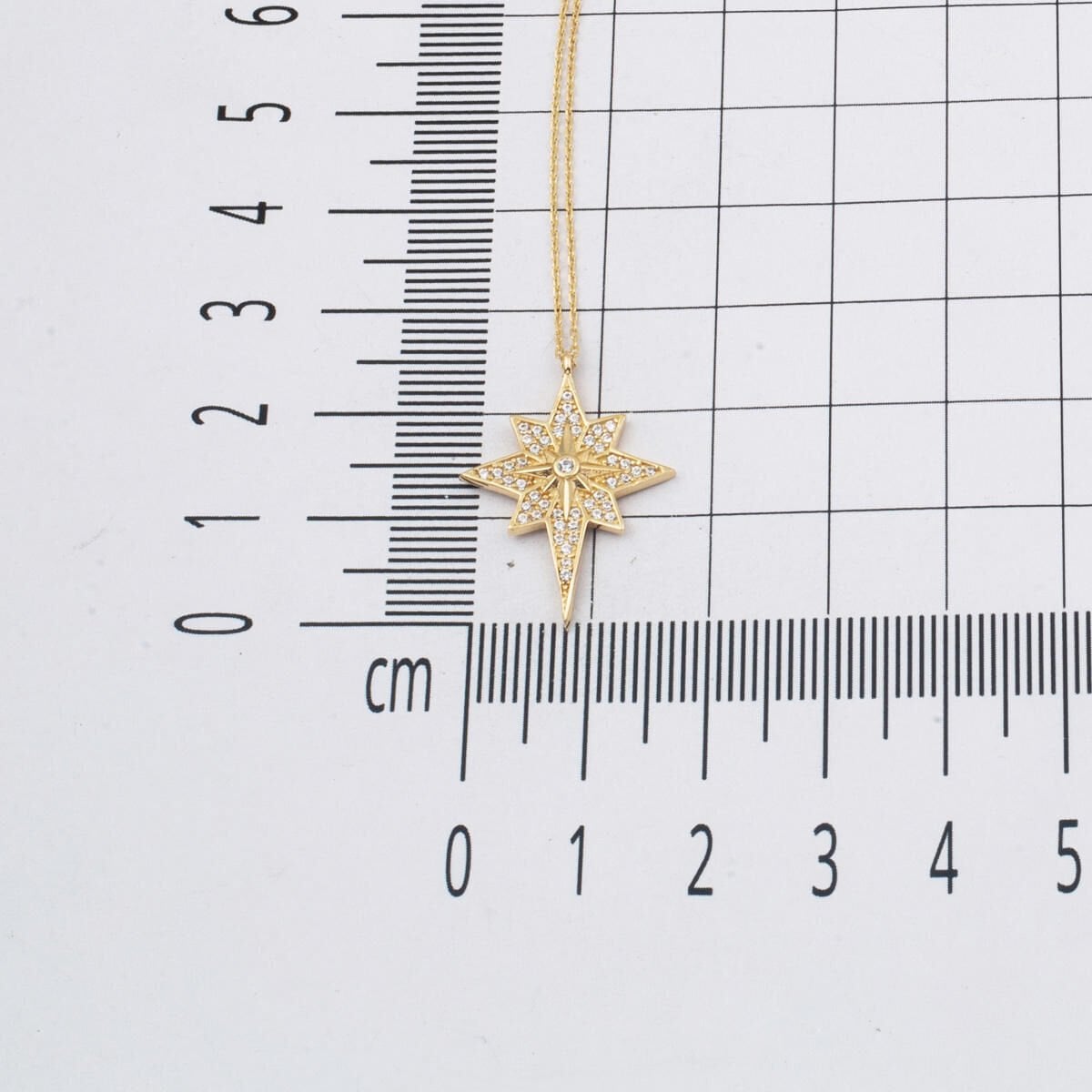 14K Yellow Gold North Star Cubic Zirconia Necklace