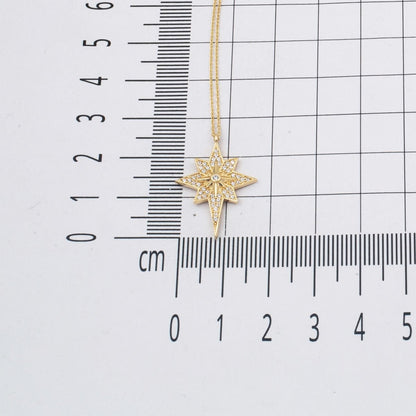 14K Yellow Gold North Star Cubic Zirconia Necklace