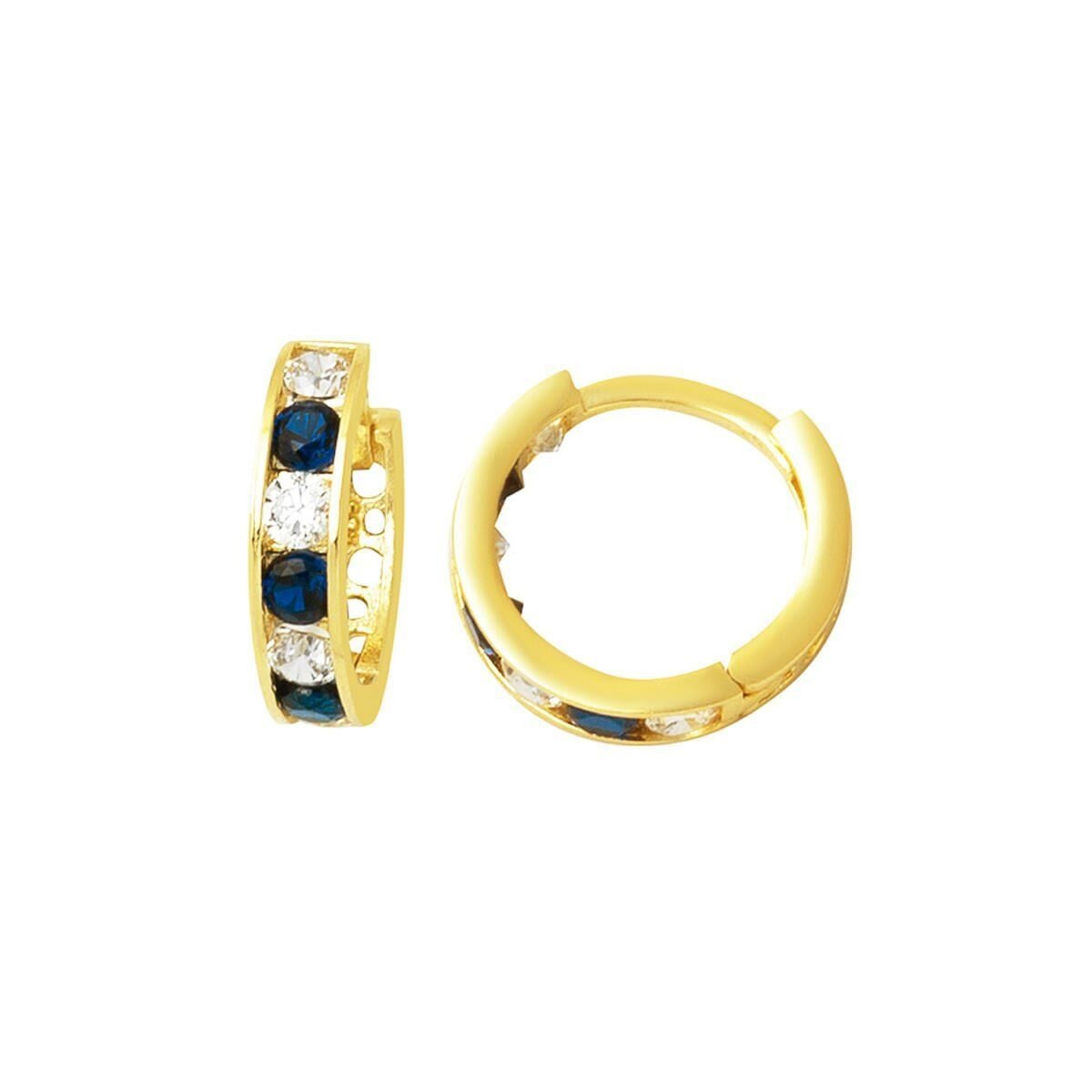 14K Yellow Gold Navy Blue Cubic Zirconia Hoop Children's Earrings