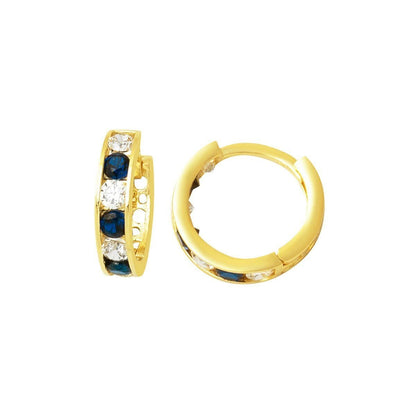 14K Yellow Gold Navy Blue Cubic Zirconia Hoop Children's Earrings