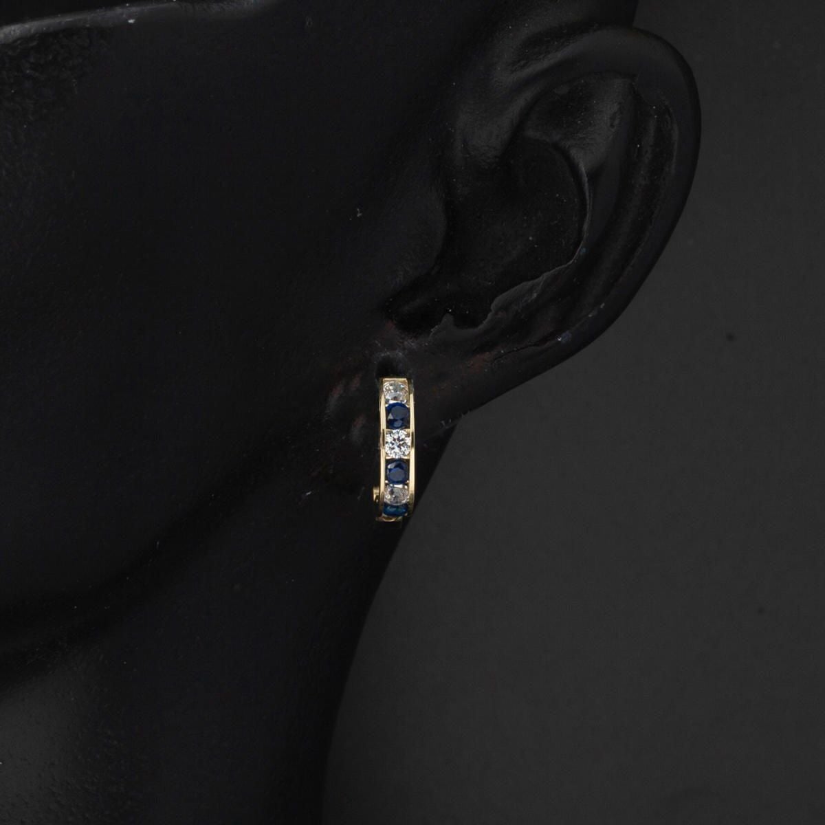14K Yellow Gold Navy Blue Cubic Zirconia Hoop Children's Earrings