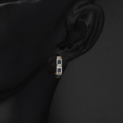 14K Yellow Gold Navy Blue Cubic Zirconia Hoop Children's Earrings