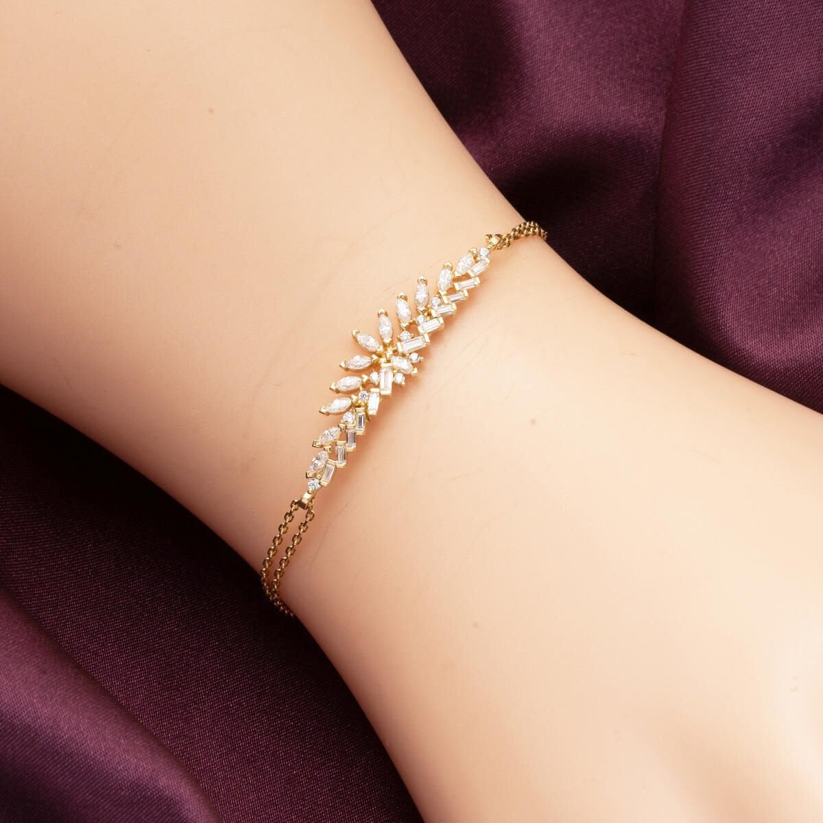 14K Yellow Gold Marquise Baguette Cubic Zirconia Engagement Set