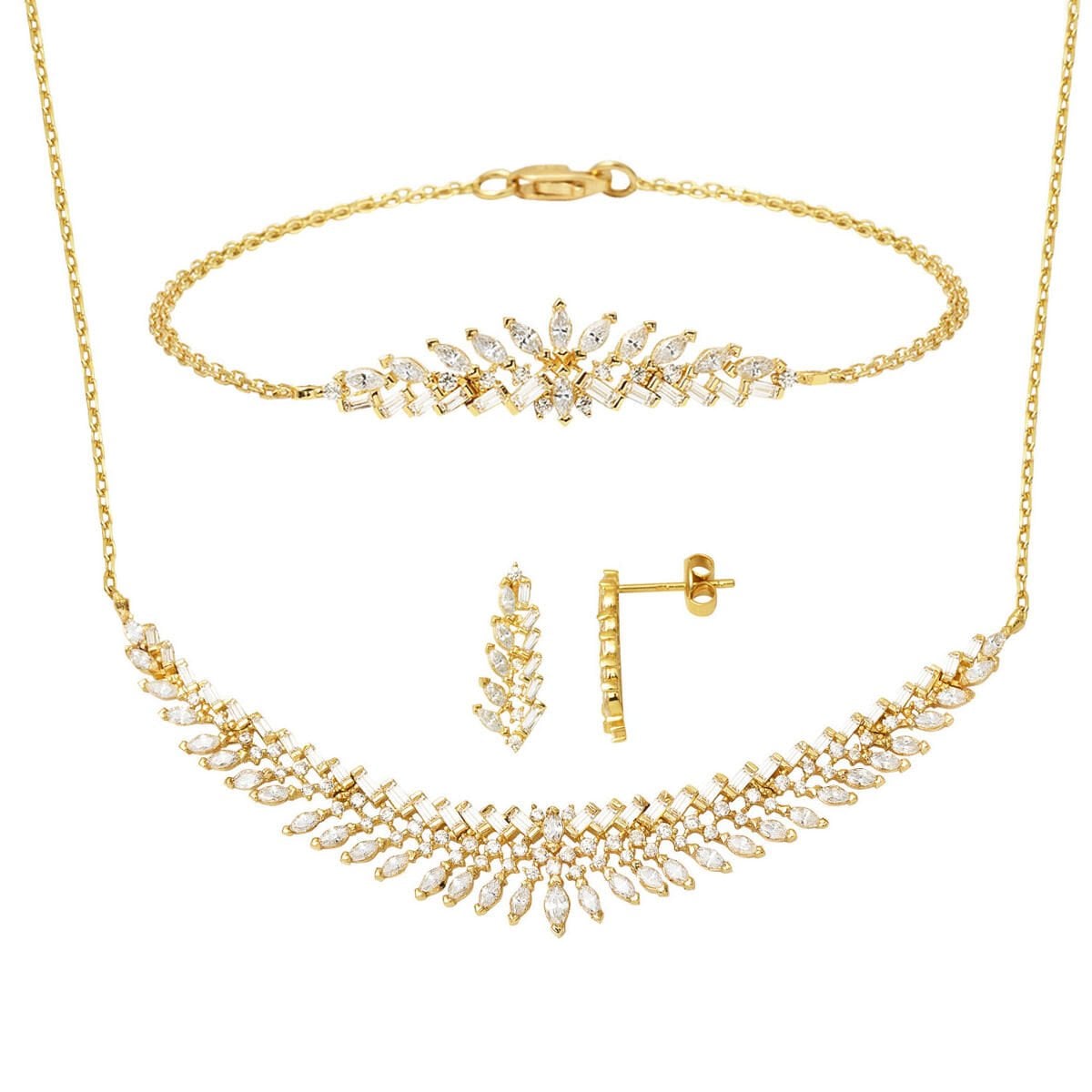 14K Yellow Gold Marquise Baguette Cubic Zirconia Engagement Set