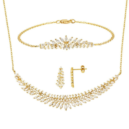 14K Yellow Gold Marquise Baguette Cubic Zirconia Engagement Set