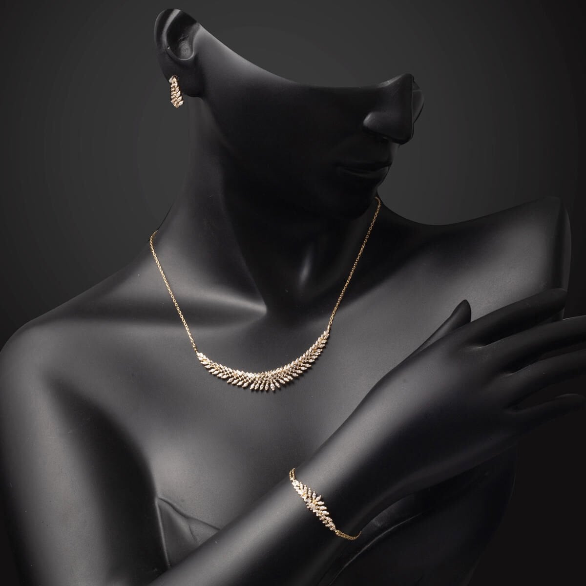 14K Yellow Gold Marquise Baguette Cubic Zirconia Engagement Set