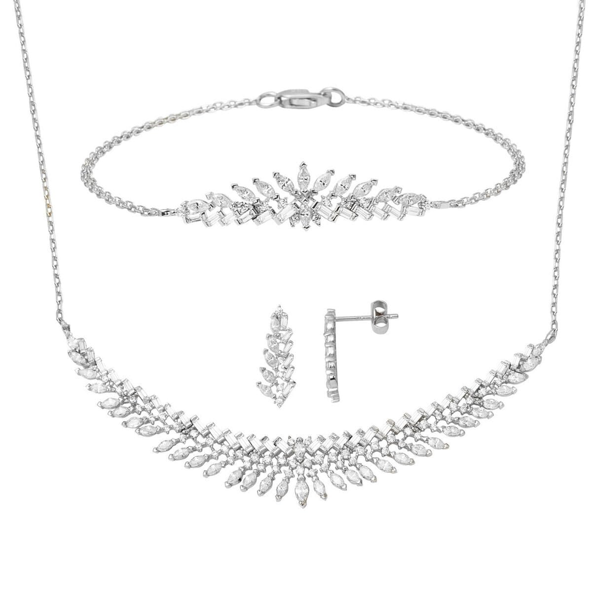 14K White Gold Marquise Baguette Cubic Zirconia Engagement Set