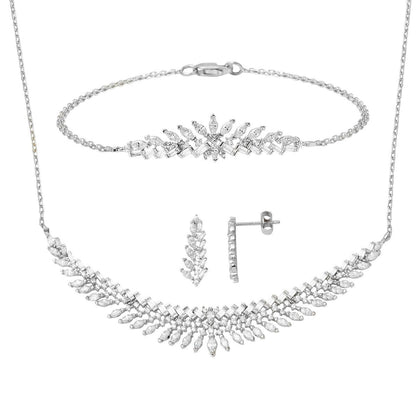 14K White Gold Marquise Baguette Cubic Zirconia Engagement Set