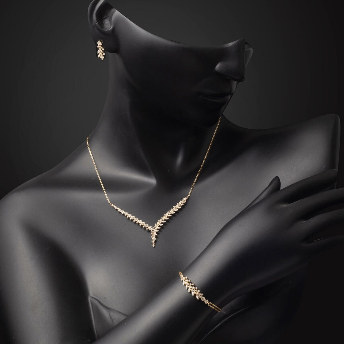 14K Yellow Gold Marquise Design Cubic Zirconia 3-Piece Set