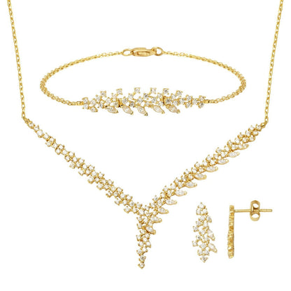 14K Yellow Gold Marquise Design Cubic Zirconia 3-Piece Set