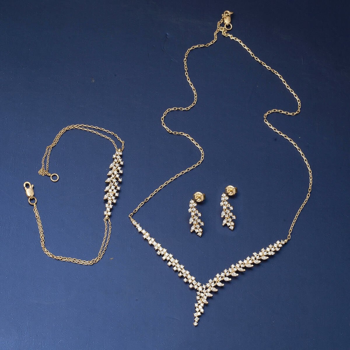 14K Yellow Gold Marquise Design Cubic Zirconia 3-Piece Set