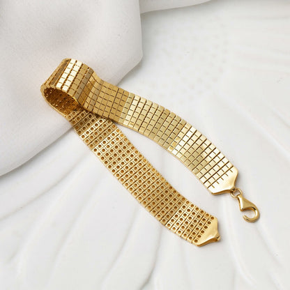 14K Yellow Gold Wide Mesh Bracelet