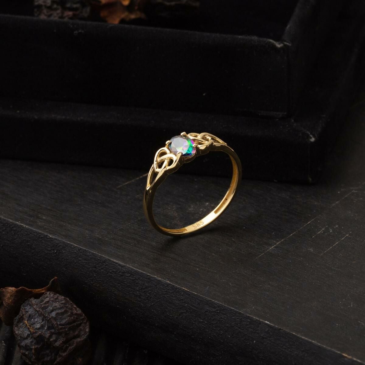 14K Yellow Gold Mystic Topaz Cubic Zirconia Ring
