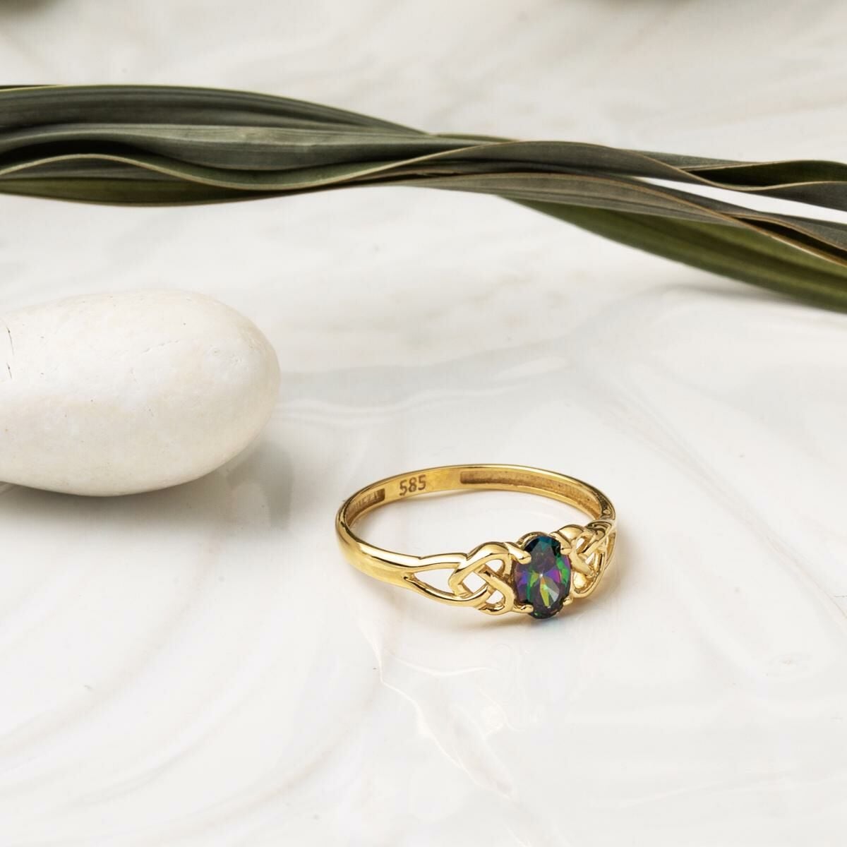 14K Yellow Gold Mystic Topaz Cubic Zirconia Ring