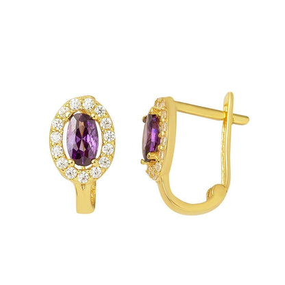 14K Yellow Gold Purple Cubic Zirconia Children's Earrings