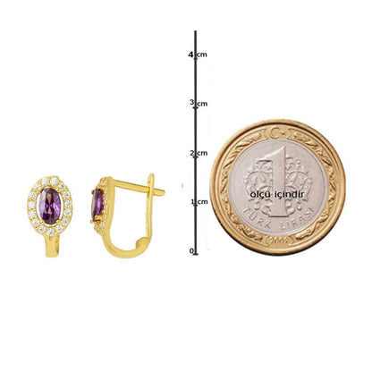 14K Yellow Gold Purple Cubic Zirconia Children's Earrings