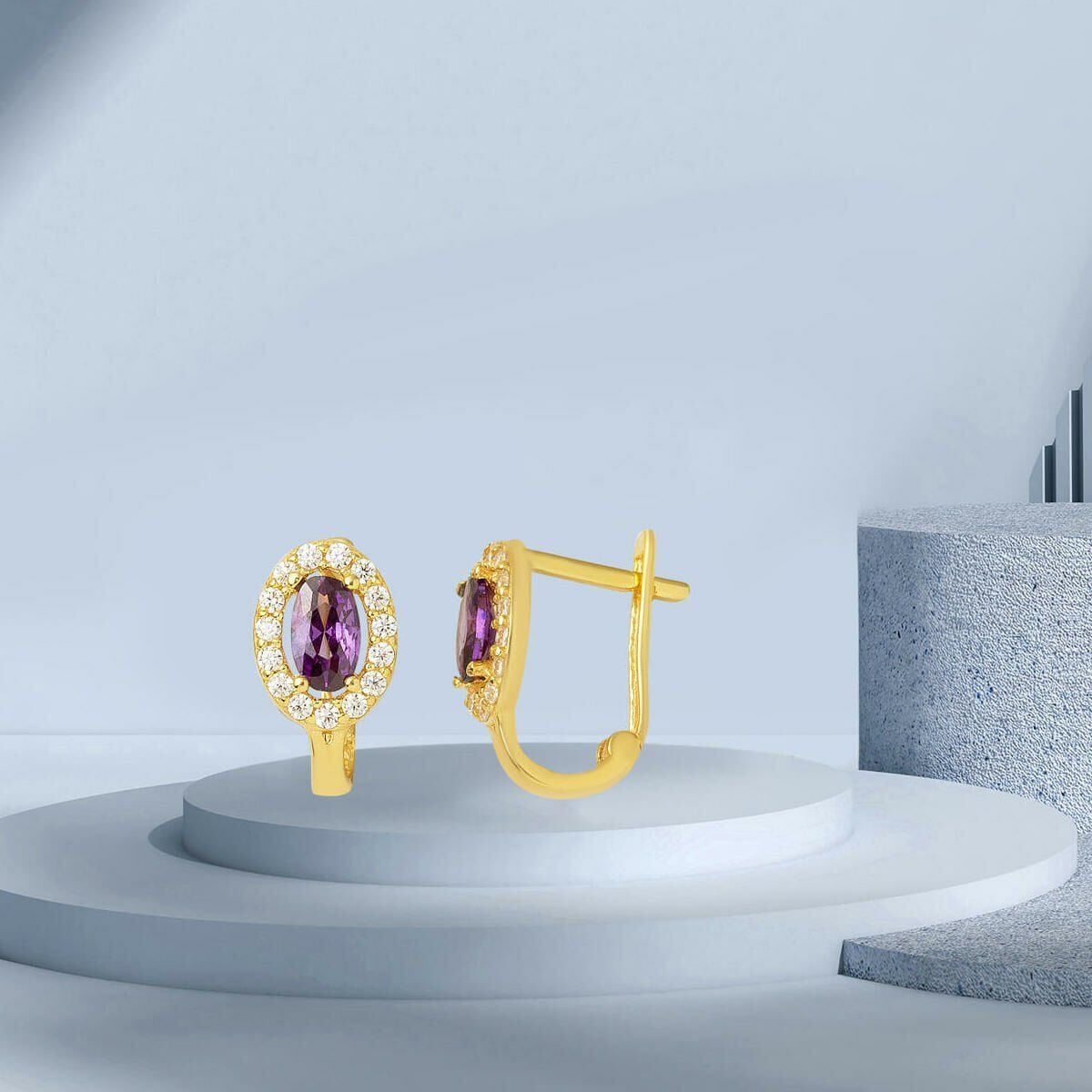14K Yellow Gold Purple Cubic Zirconia Children's Earrings