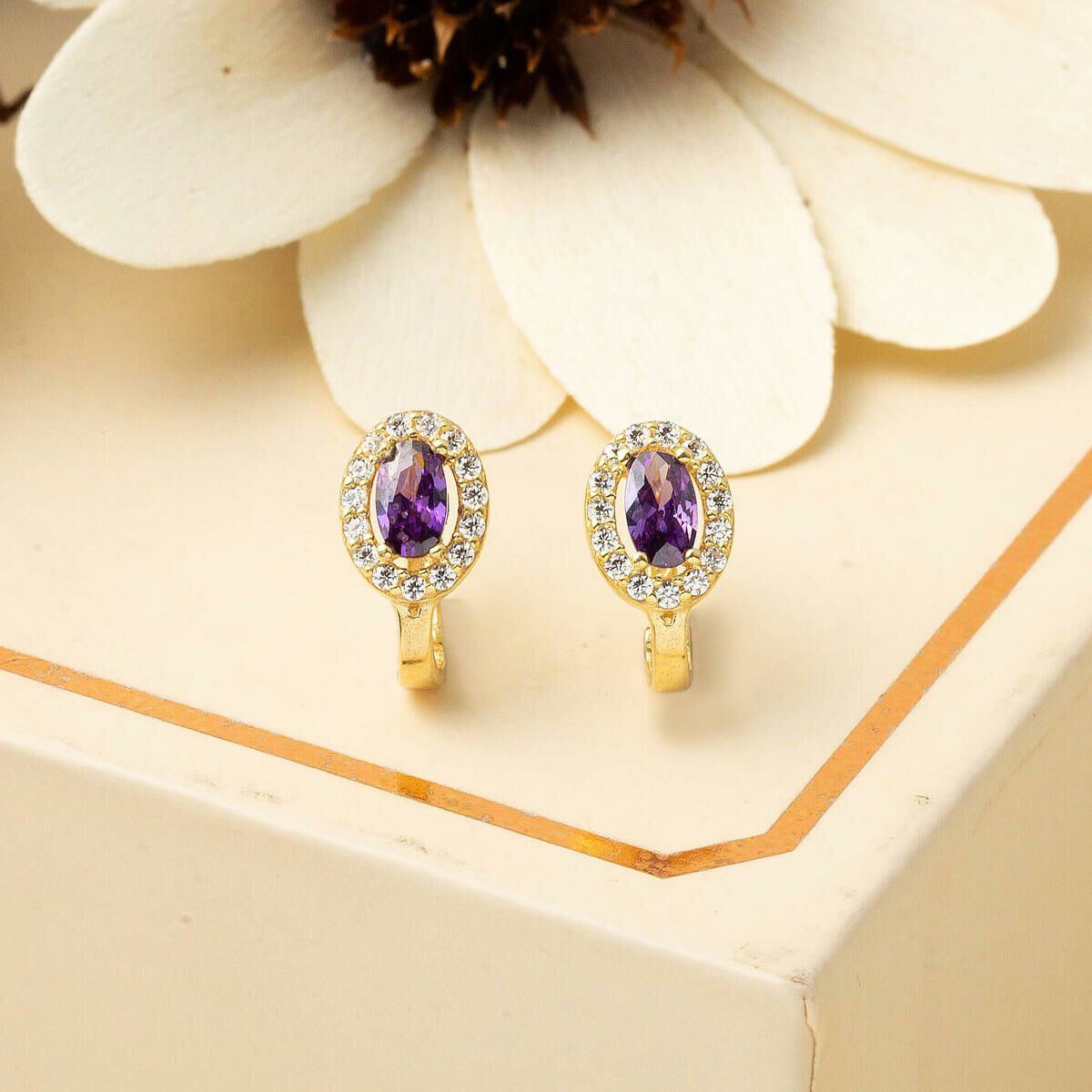14K Yellow Gold Purple Cubic Zirconia Children's Earrings