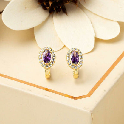 14K Yellow Gold Purple Cubic Zirconia Children's Earrings