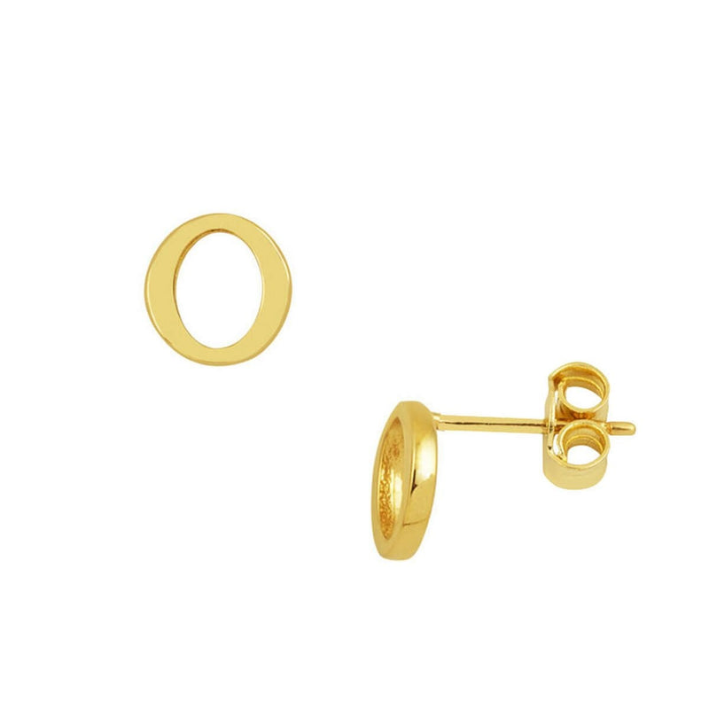 14K Yellow Gold Initial O Studded Earrings