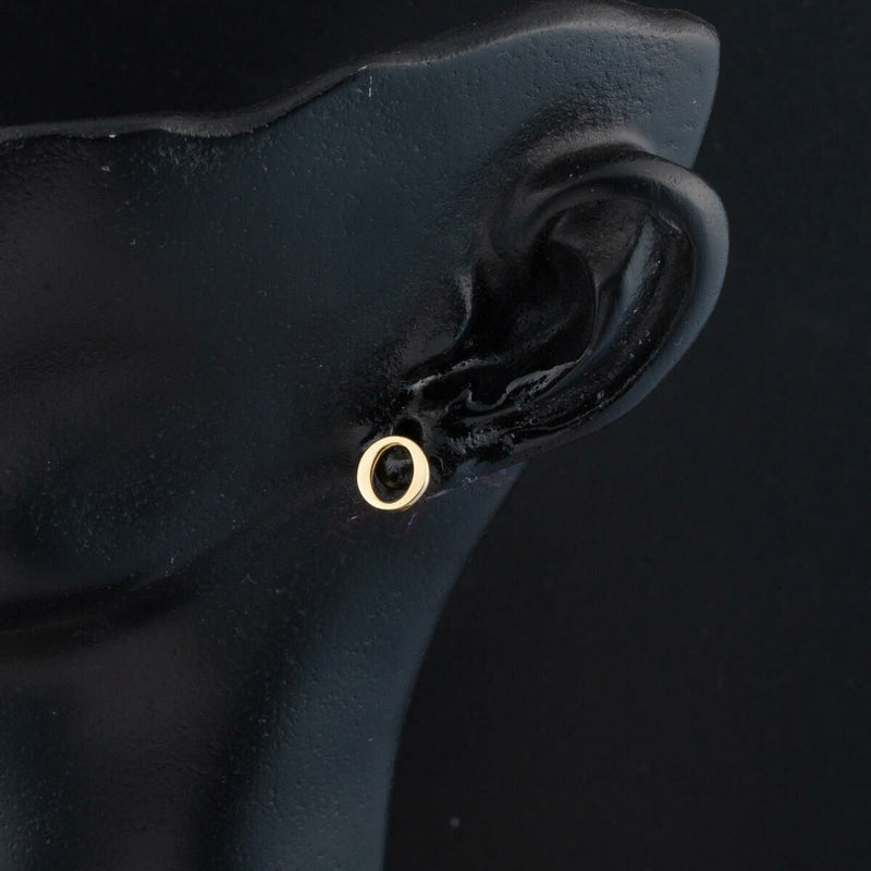 14K Yellow Gold Initial O Studded Earrings