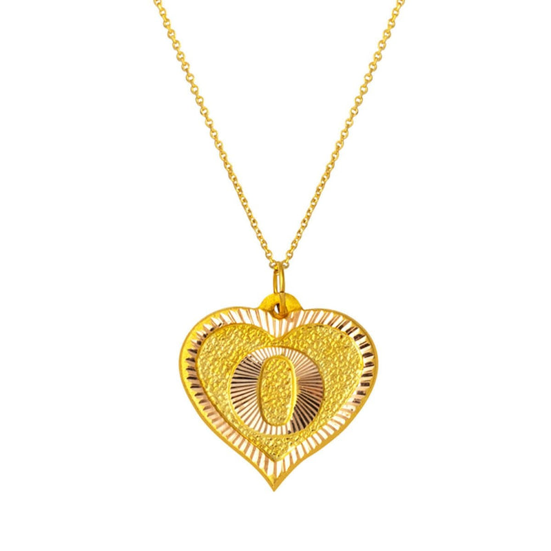 14K Yellow Gold Initial O Heart Necklace