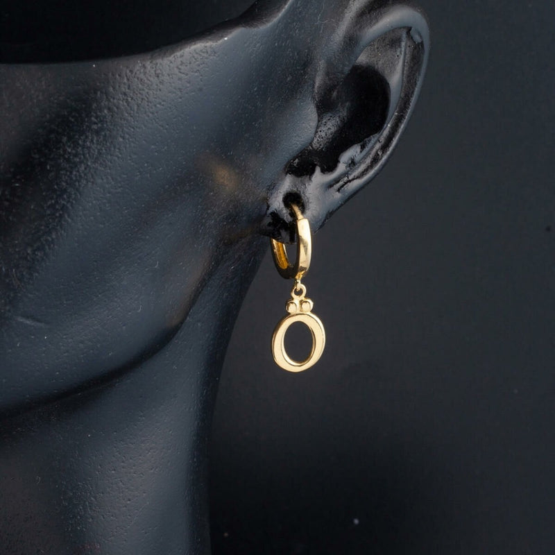 14K Yellow Gold Initial O Dangle Earrings