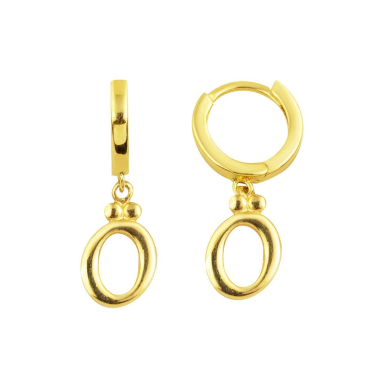 14K Yellow Gold Initial O Dangle Earrings