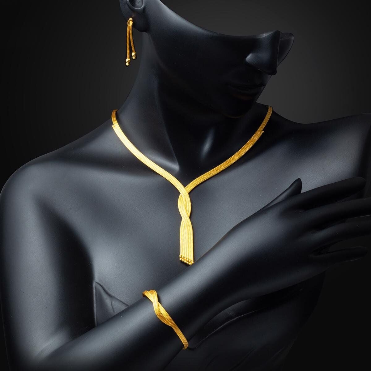 14K Yellow Gold Braided Jewelry Set
