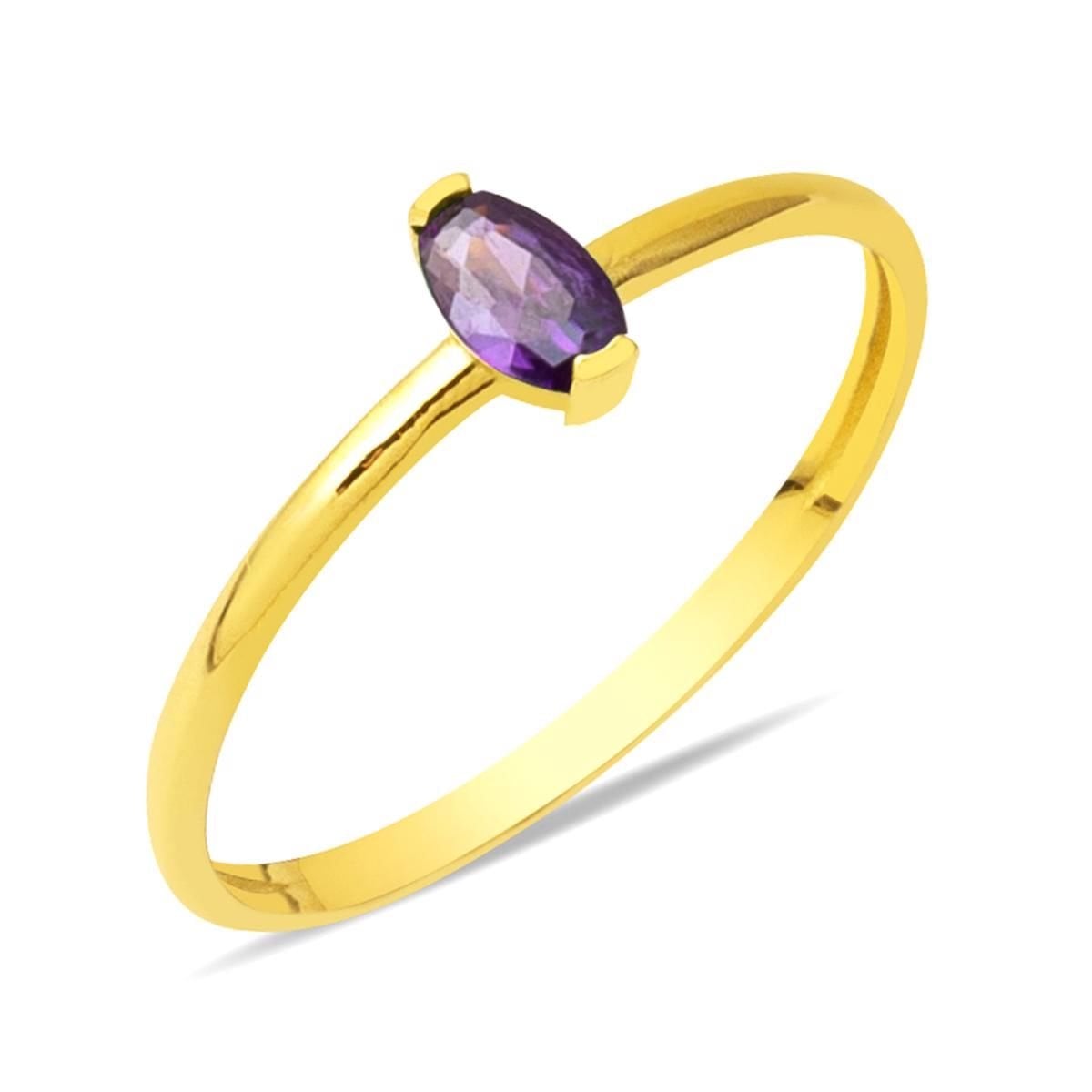 14K Yellow Gold Oval Purple Cubic Zirconia Ring
