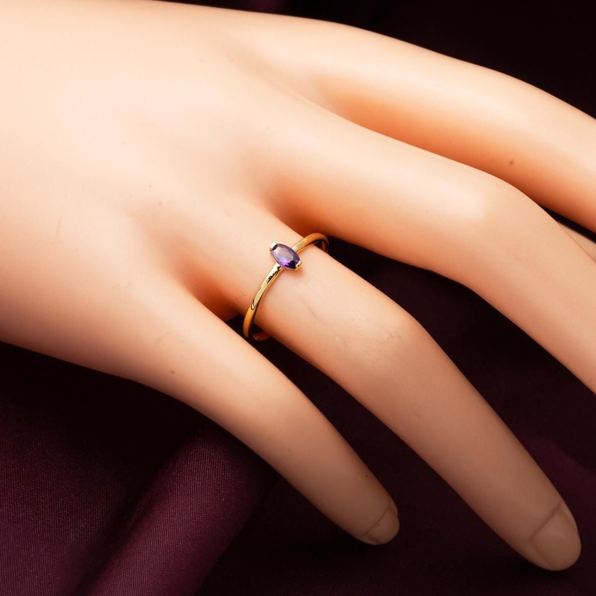 14K Yellow Gold Oval Purple Cubic Zirconia Ring
