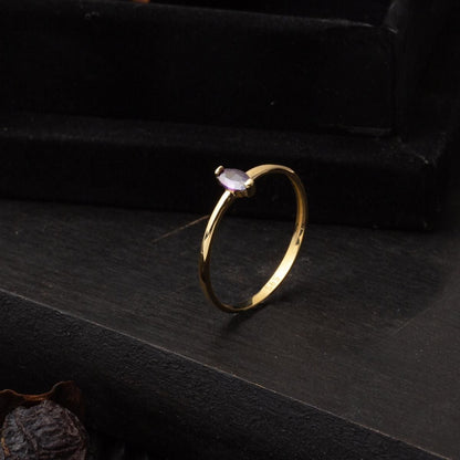 14K Yellow Gold Oval Purple Cubic Zirconia Ring