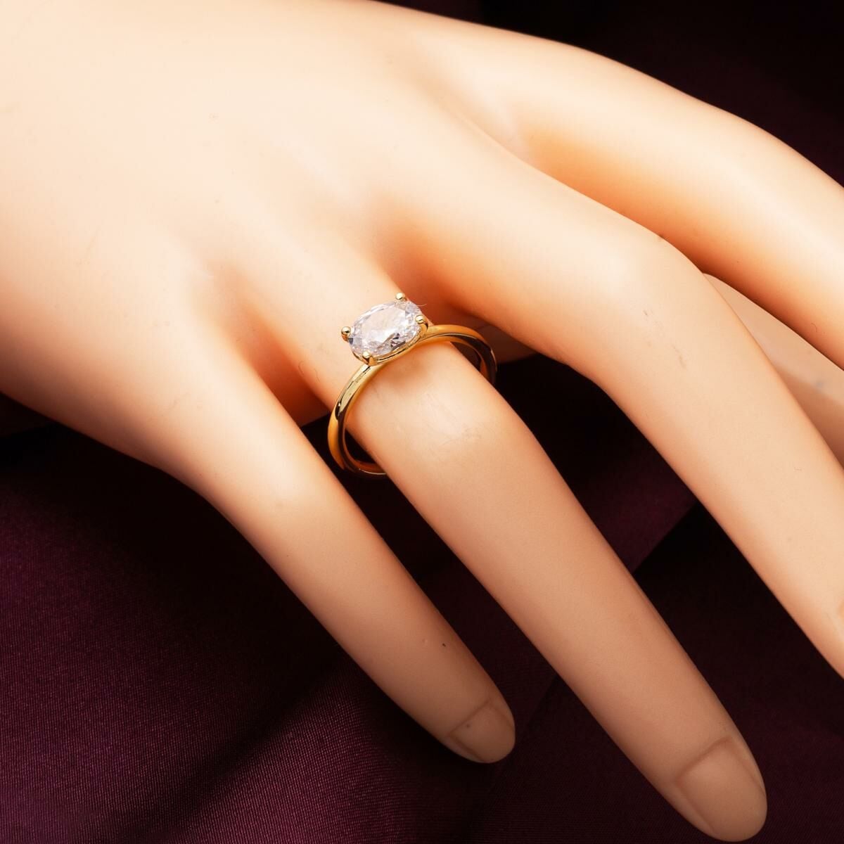 14K Yellow Gold Trendy Oval Cubic Zirconia Ring