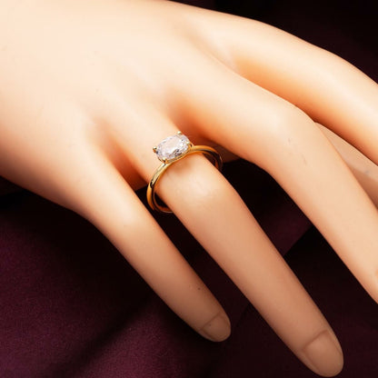 14K Yellow Gold Trendy Oval Cubic Zirconia Ring
