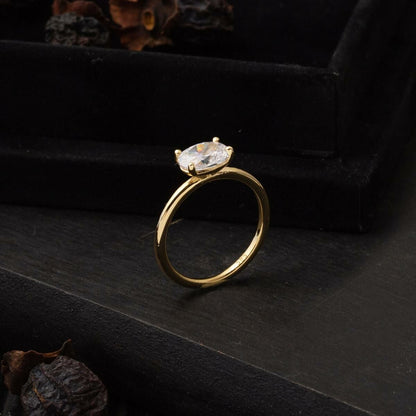 14K Yellow Gold Trendy Oval Cubic Zirconia Ring