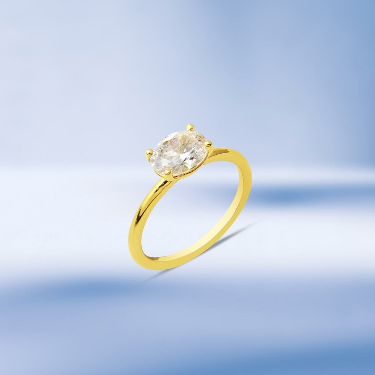 14K Yellow Gold Trendy Oval Cubic Zirconia Ring